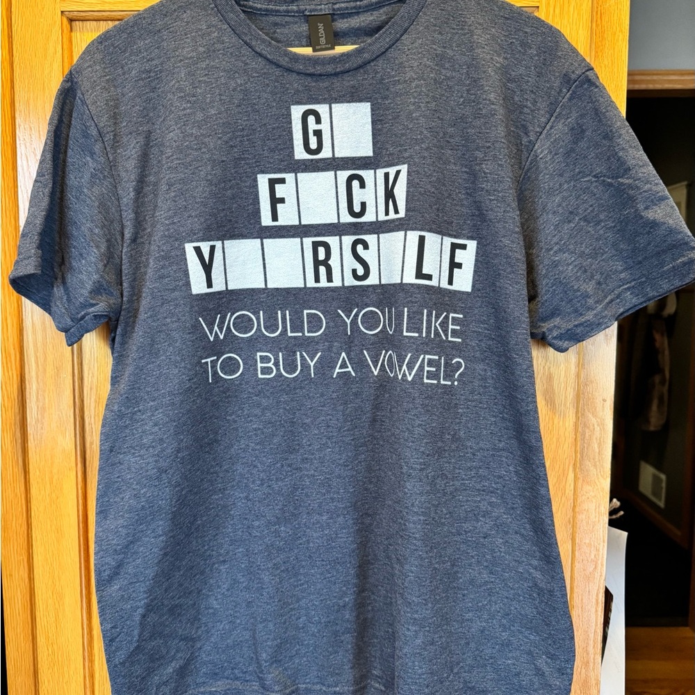 Gildan Dark Gray Short-Sleeve Graphic Tee with White Lettering